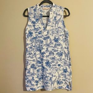 Tory Burch Toile Safari Animal Sleeveless Linen Dress